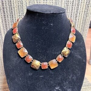 Vintage Erica Lyons Gold-Tone Brown & Amber Gemstone Necklace